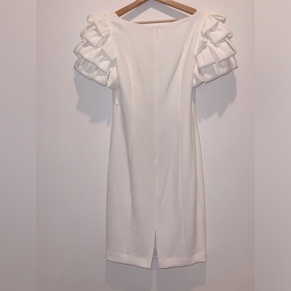 Badgley Mischka Cream Midi Dress Puff Origami Sleeves Square Neck size 8 NWOT - Picture 5 of 11